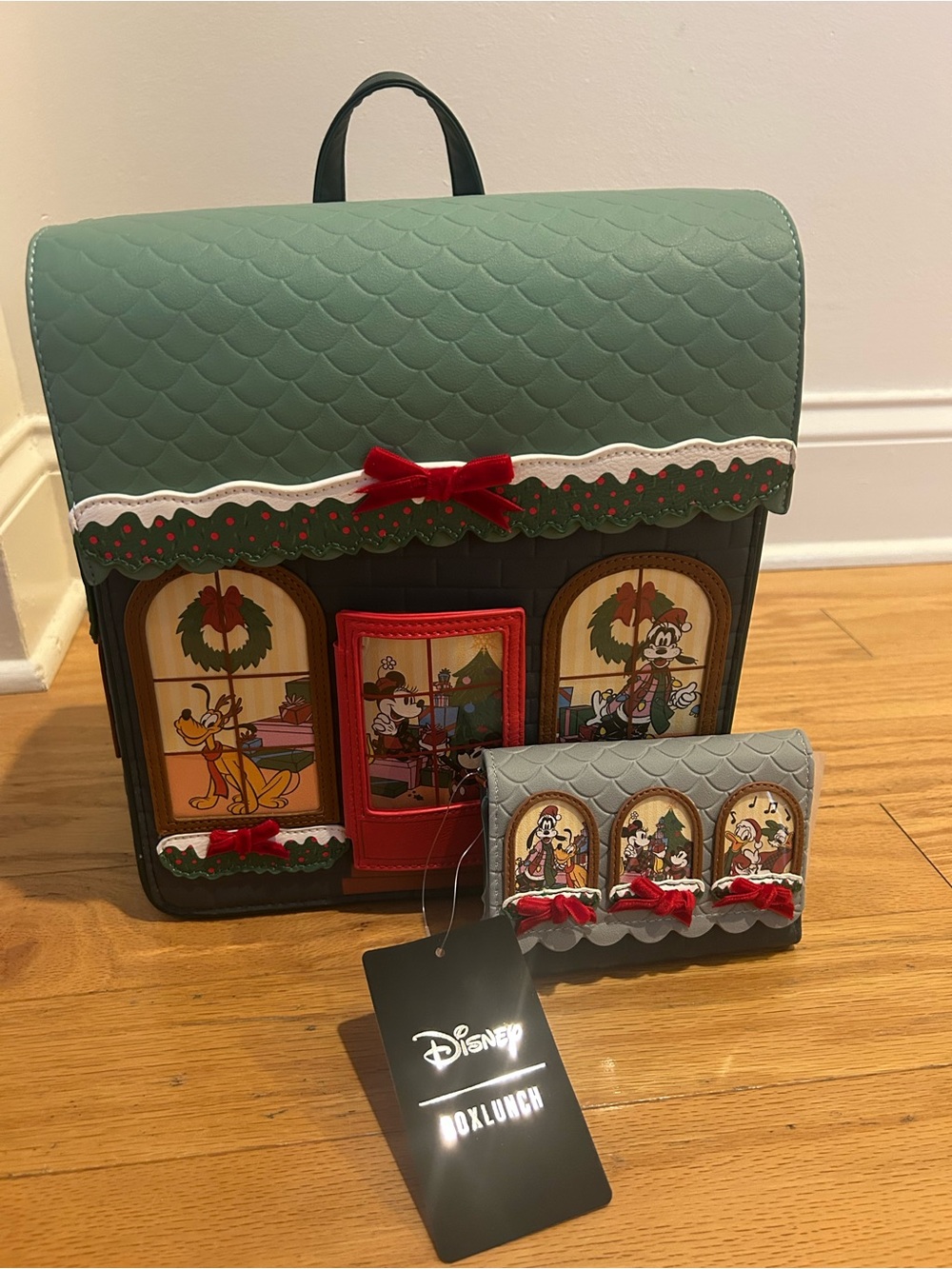 NWT Disney box lunch Mickey and friends Christmas backpack and wallet bundle